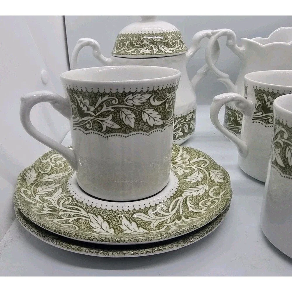 J&G Meakin Tea Set Vintage Sterling Renaissance Green Colonial English Ironstone